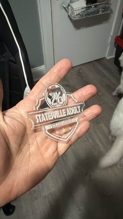 Statesville Adult Soccer League — acrylic award tag